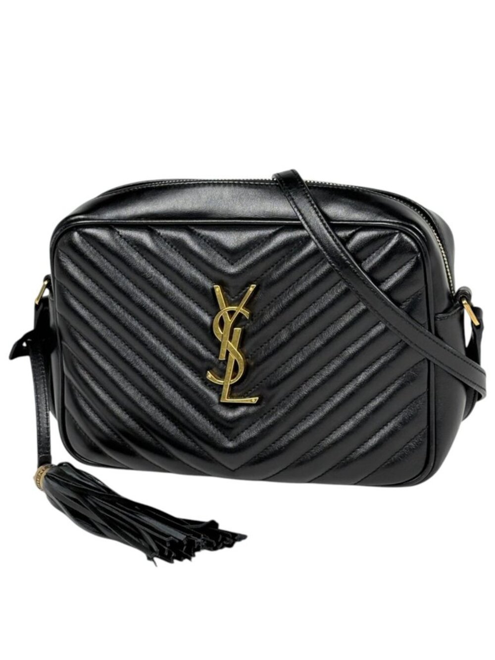 Saint Laurent Shoulder Bag Lou Fringe Leather Black